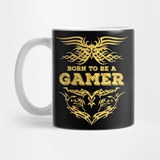 Born To Be A Gamer Tribal Tattoo Gold Style Emblem Mug